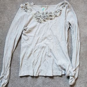 Anthropologie 3D lace floral applique XL knit top